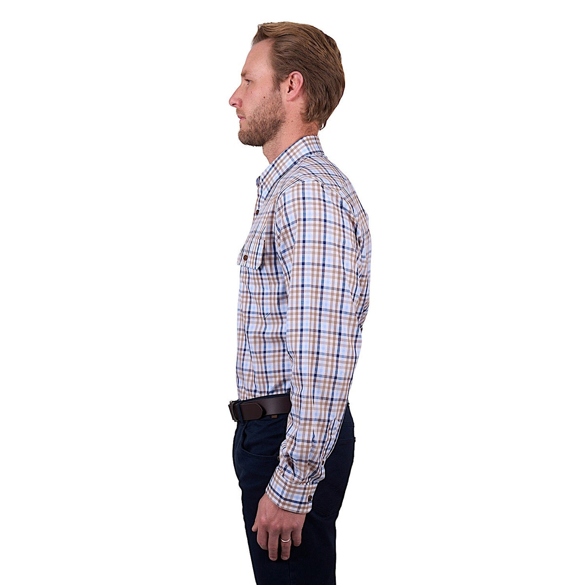 Thomas Cook Men’s Jase Check 2-Pocket Long Sleeve Shirt - Navy/Tan