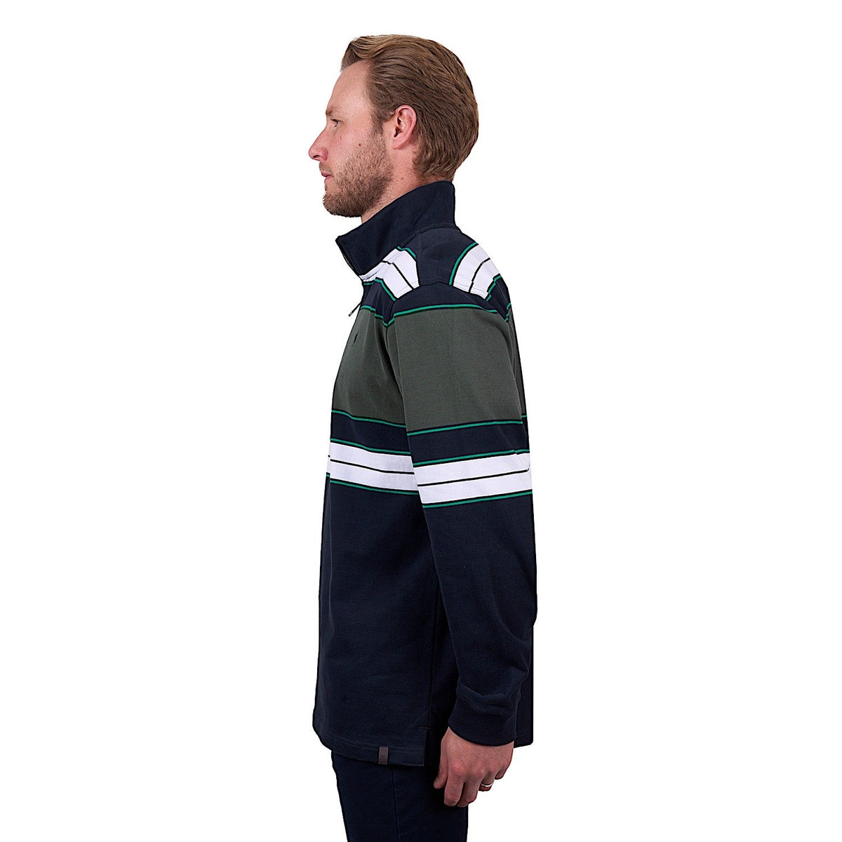 Thomas Cook Men’s Lucas 1/4 Zip Stripe Rugby - Navy/Green