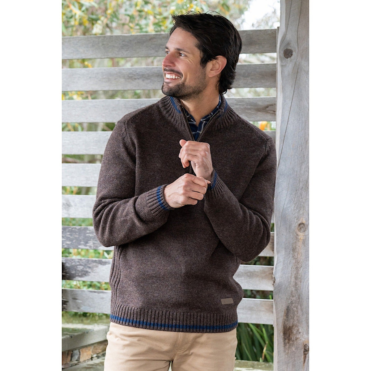 Thomas Cook Mens Nick Merino 1/4 Zip Neck Jumper Dark Tan