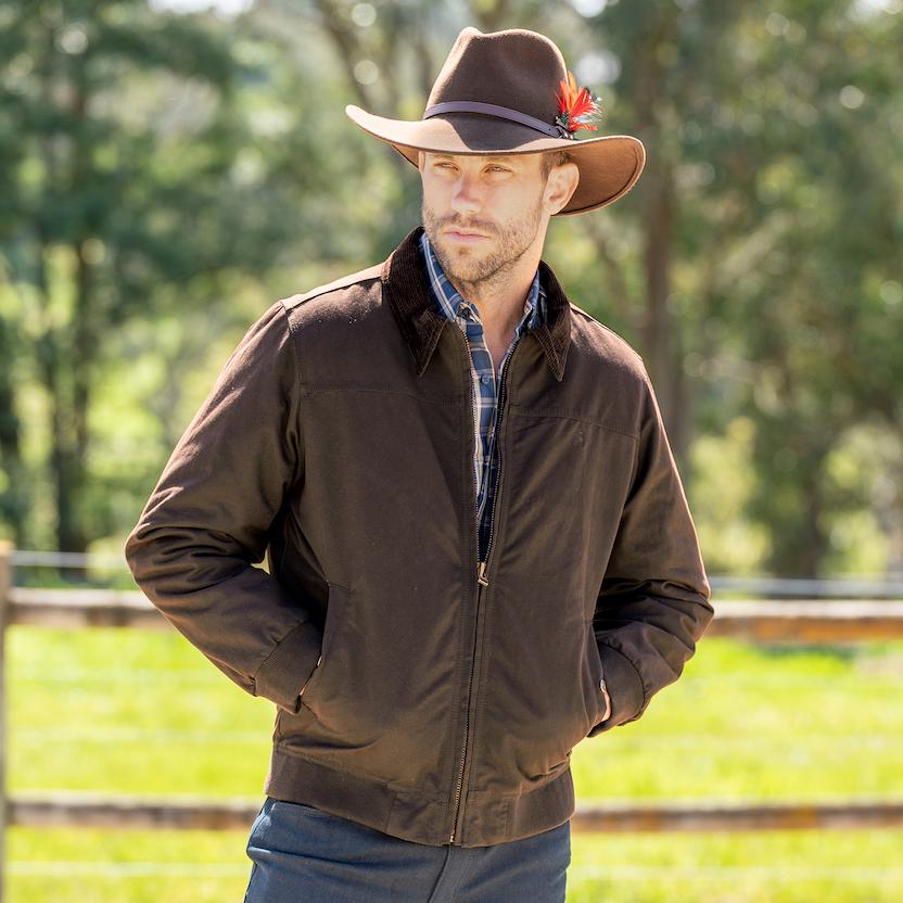 Thomas Cook Men’s Oilskin Bomber Jacket - Rustic Mulch