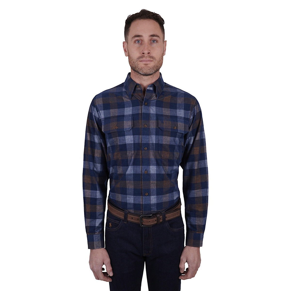 Thomas Cook Mens Oli Thermal Check 2-Pocket L/S Shirt Navy/Tan