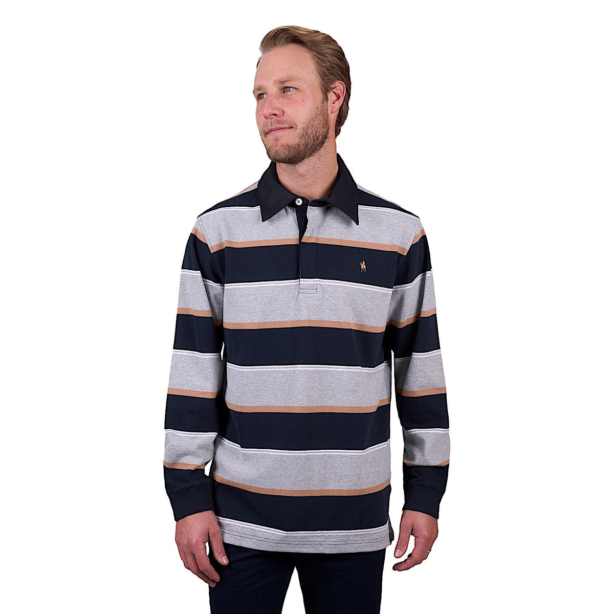 Thomas Cook Men’s Ollie Stripe Rugby - Navy/Grey Marle