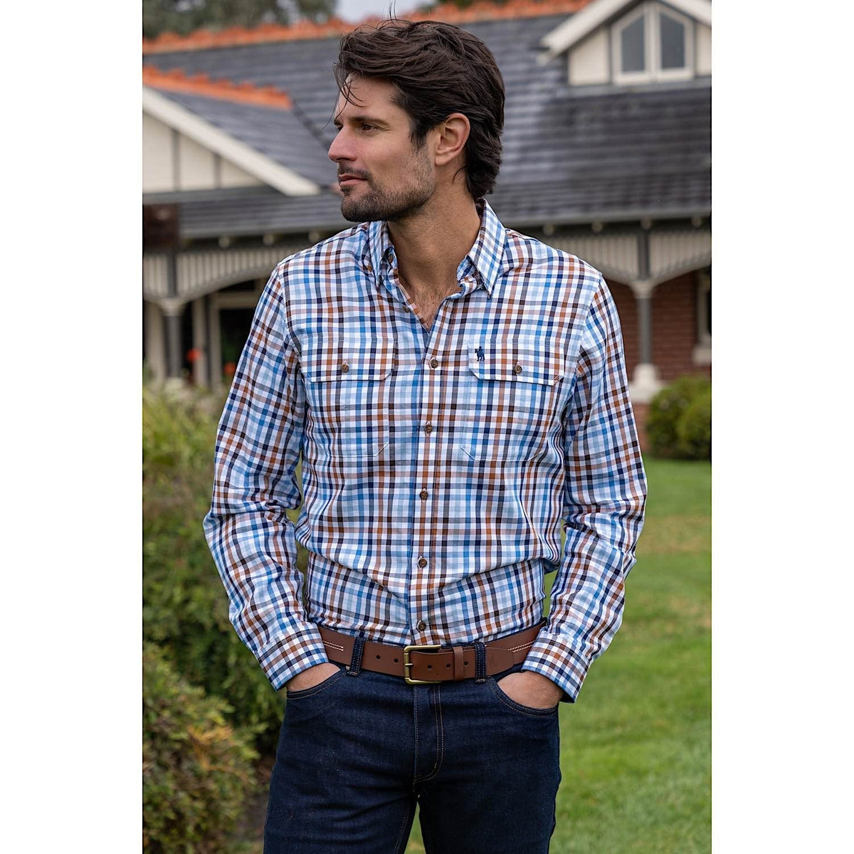 Thomas Cook Mens Patrick Check 2-Pocket L/S Shirt Blue/Tan