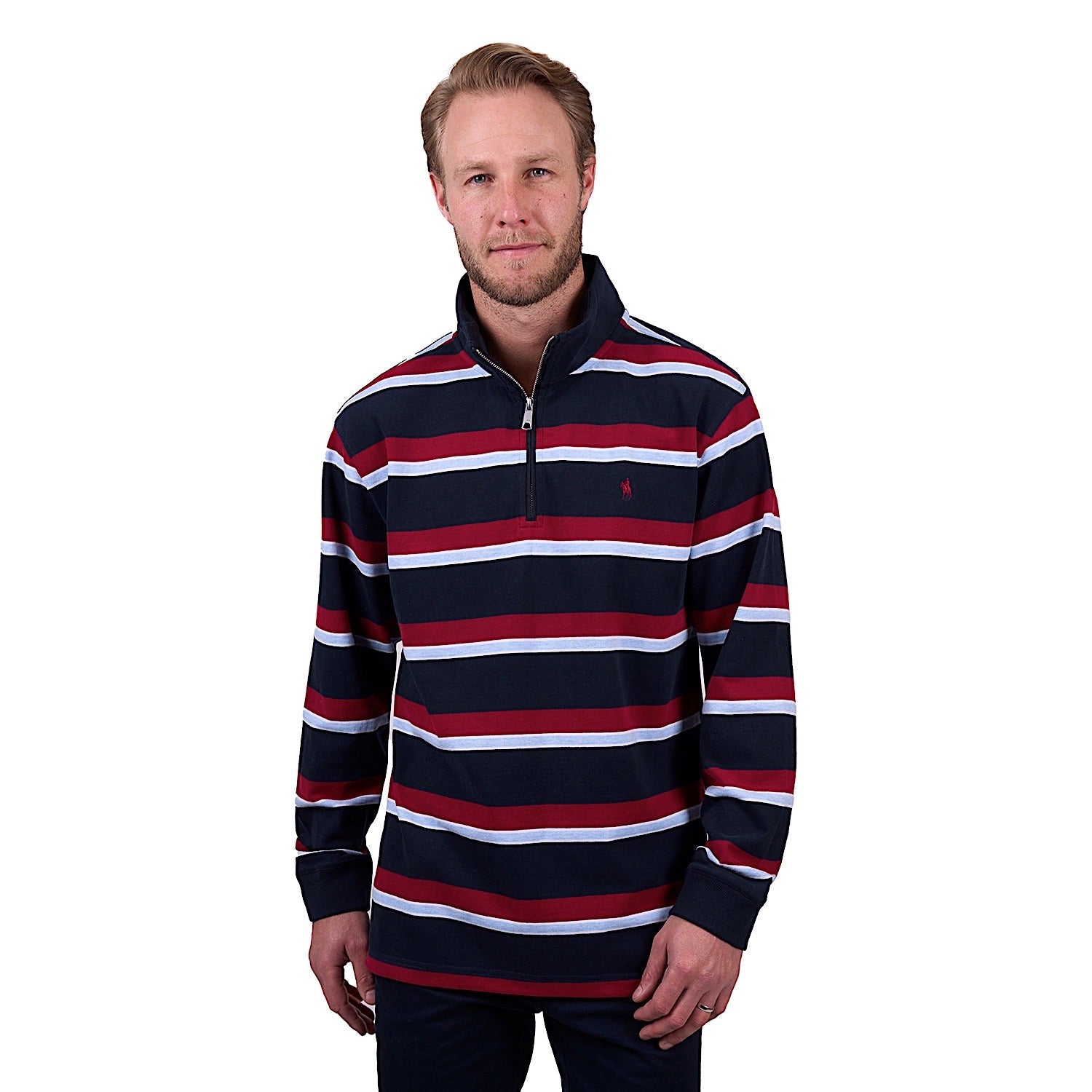 Buy Thomas Cook Mens Rick 1/4 Zip Stripe Rugby - Navy/Red | The