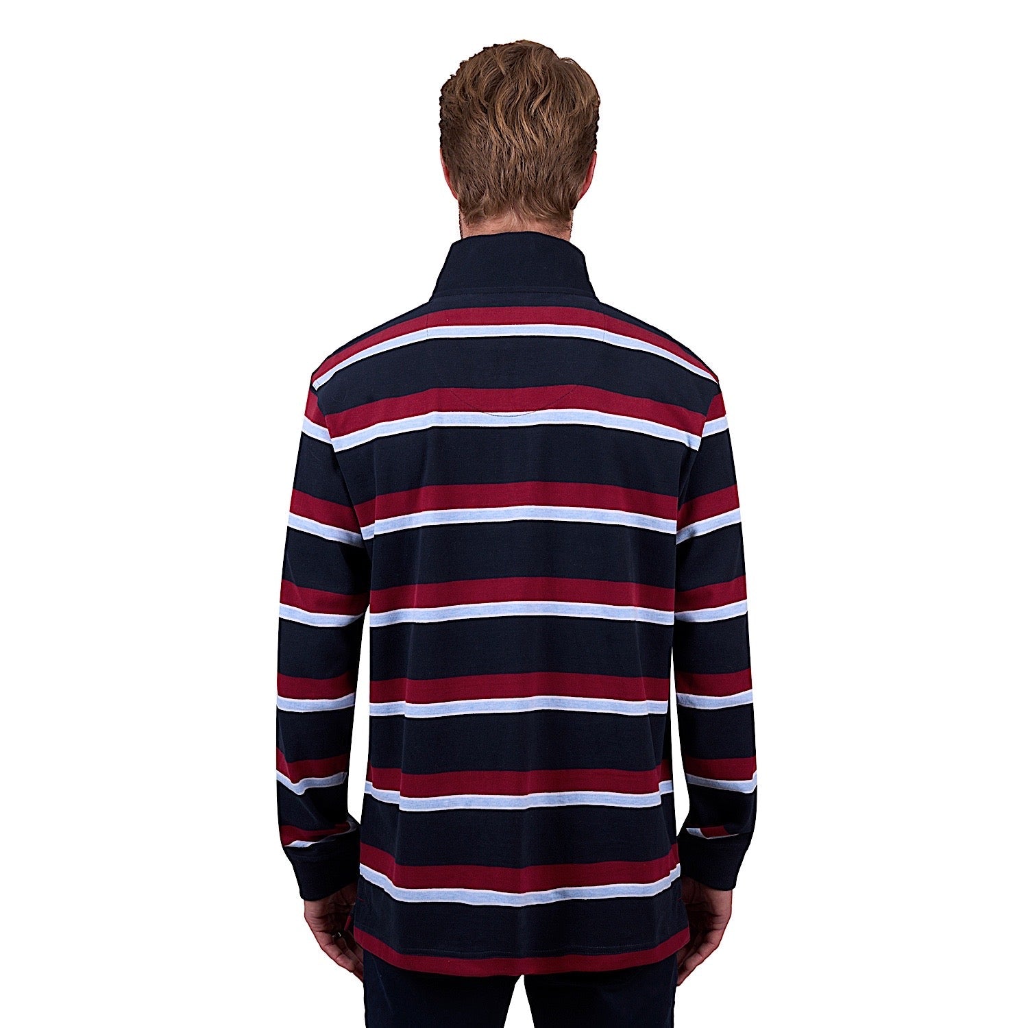 Buy Thomas Cook Mens Rick 1/4 Zip Stripe Rugby - Navy/Red | The
