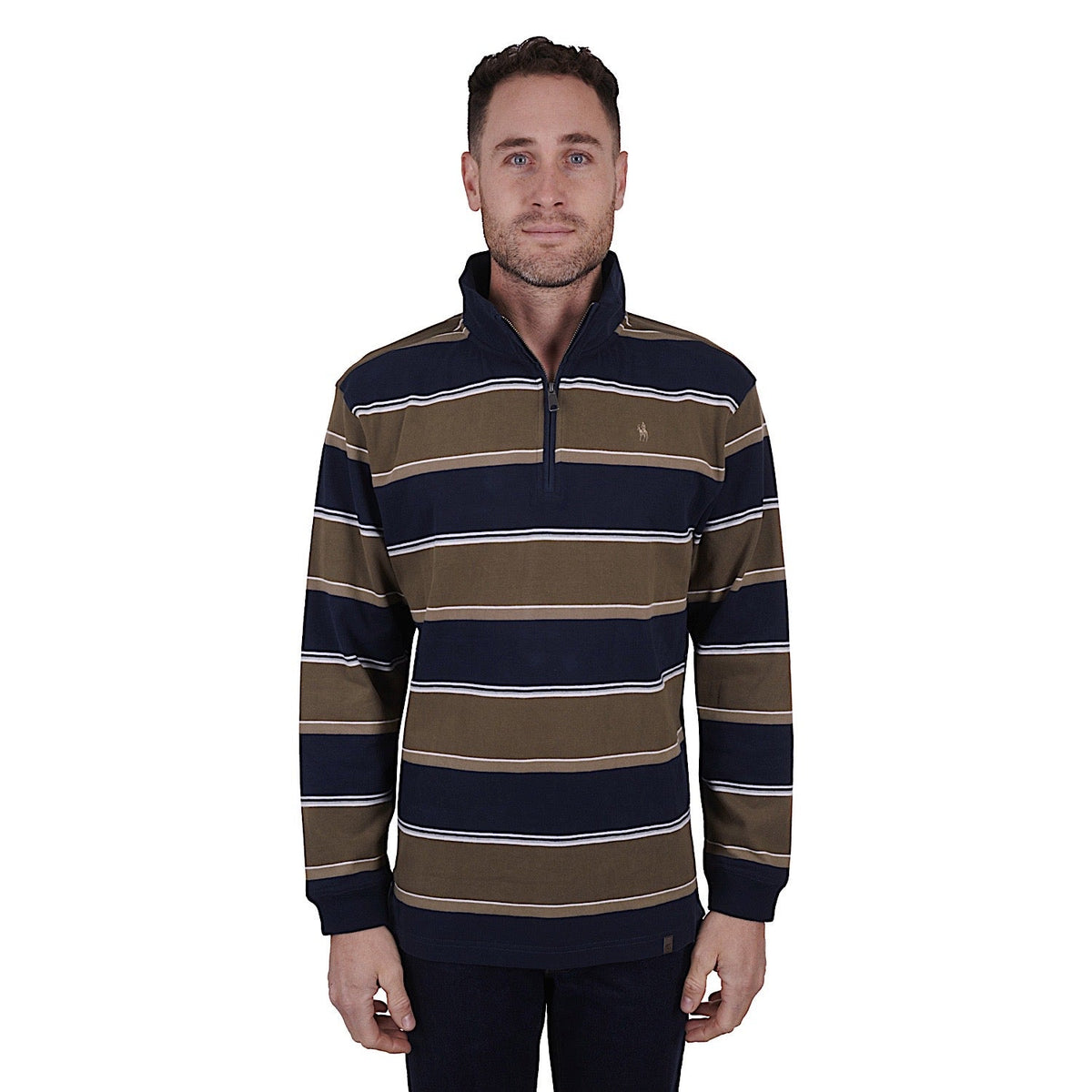 Thomas Cook Men’s Rossdale 1/4 Zip Rugby Jumper - Navy/Dark Tan