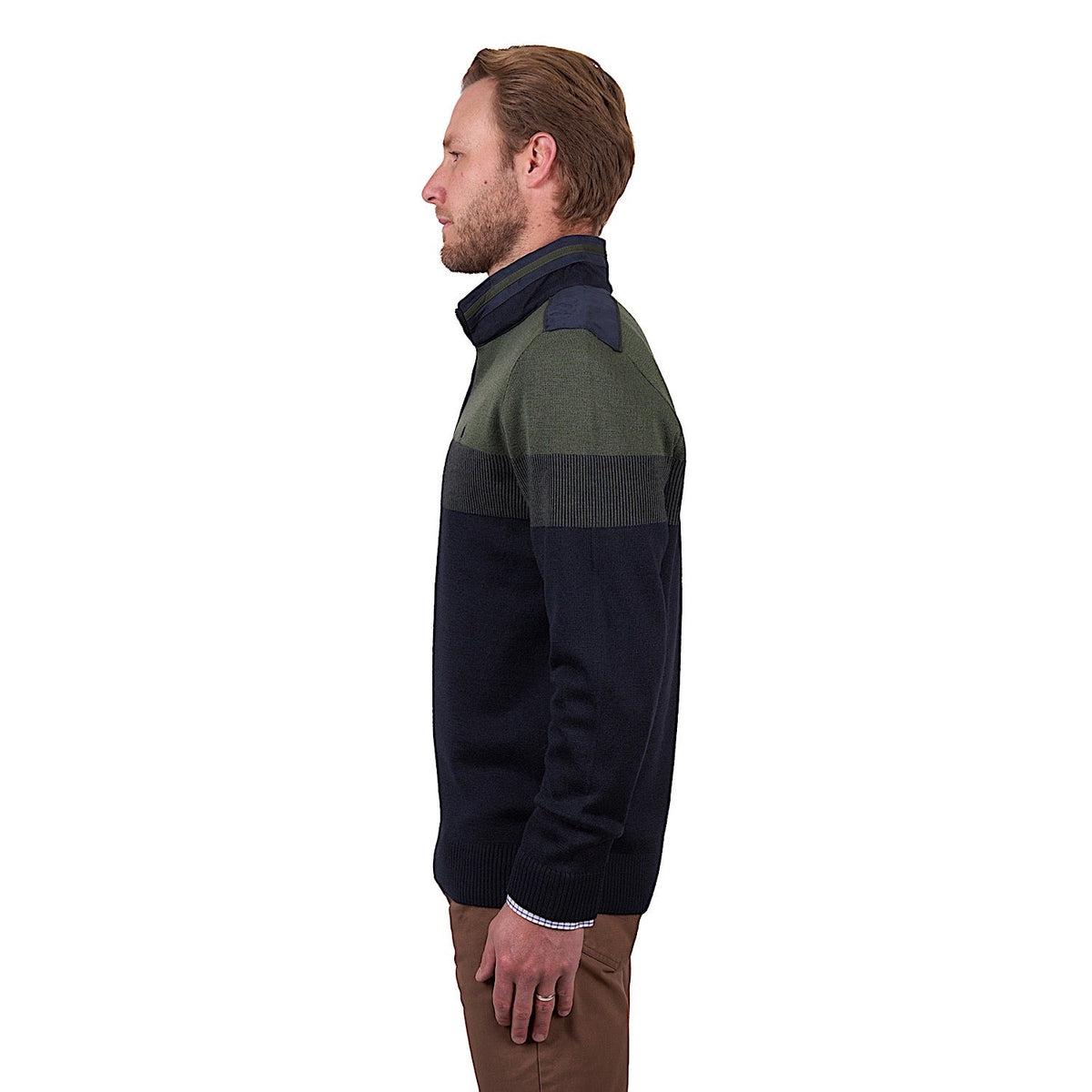 Thomas Cook Men’s Roy Stripe Merino Blend 1/4 Zip Knit Jumper - Navy/Dark Green