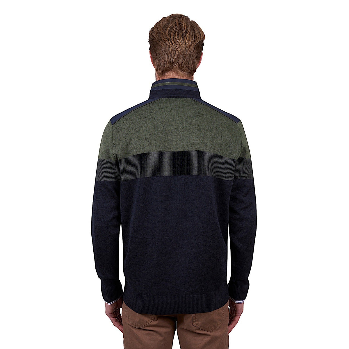 Thomas Cook Men’s Roy Stripe Merino Blend 1/4 Zip Knit Jumper - Navy/Dark Green