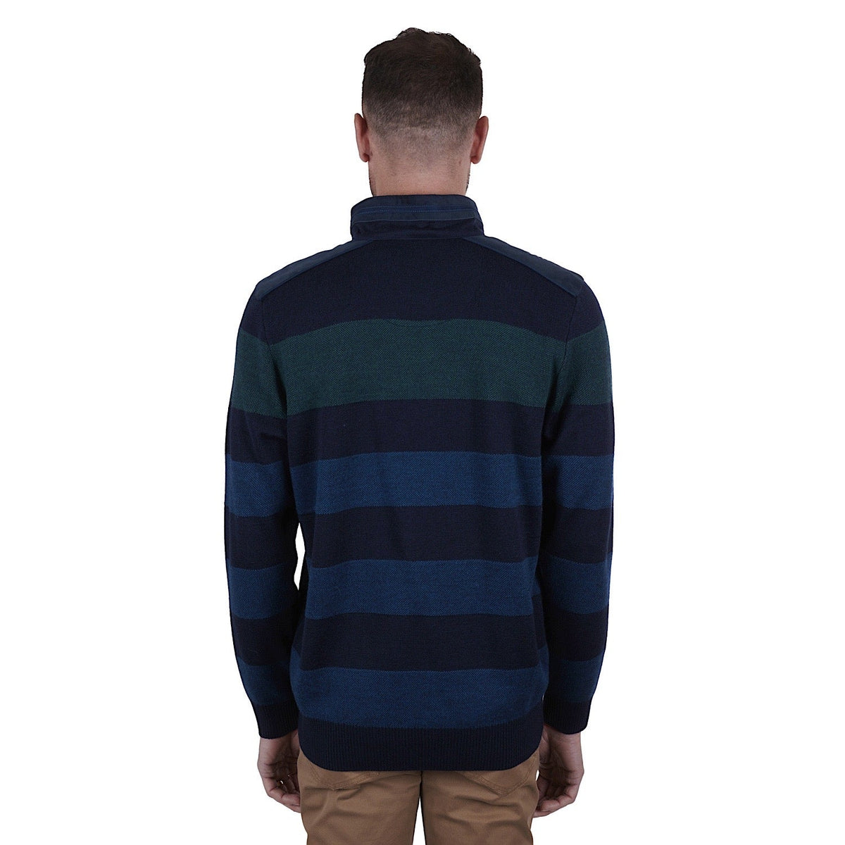 Thomas Cook Mens Settler Stripe Merino Blend 1/4 Zip Neck Jumper Navy/Green