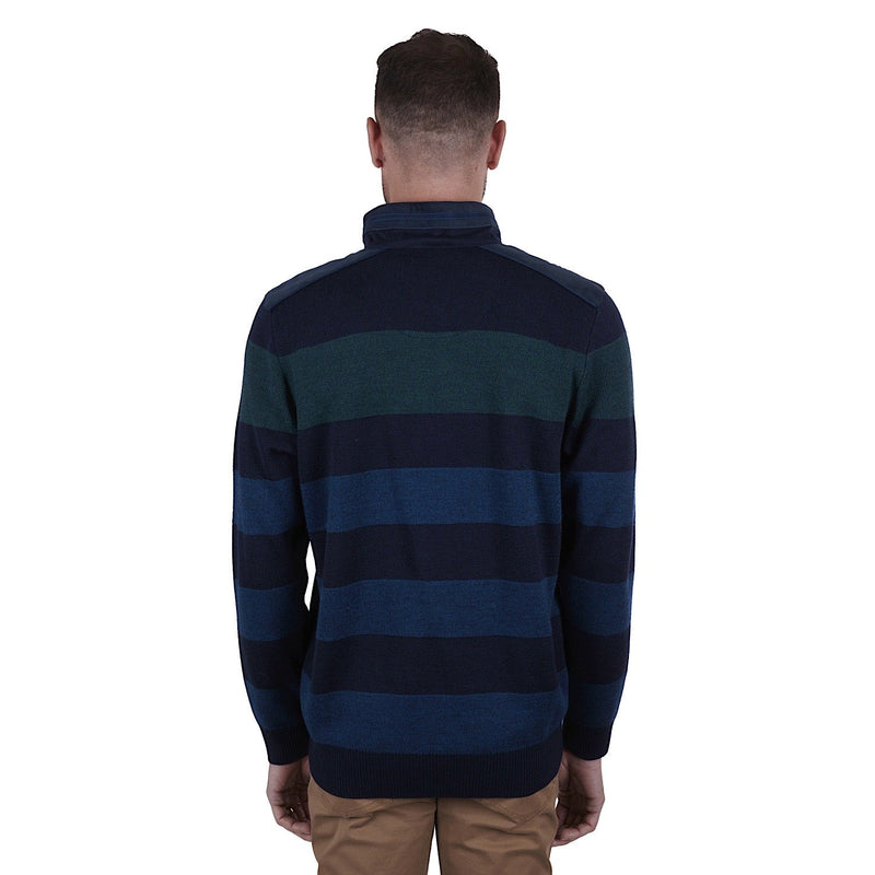 Thomas Cook Mens Settler Stripe Merino Blend 1/4 Zip Neck Jumper Navy/Green