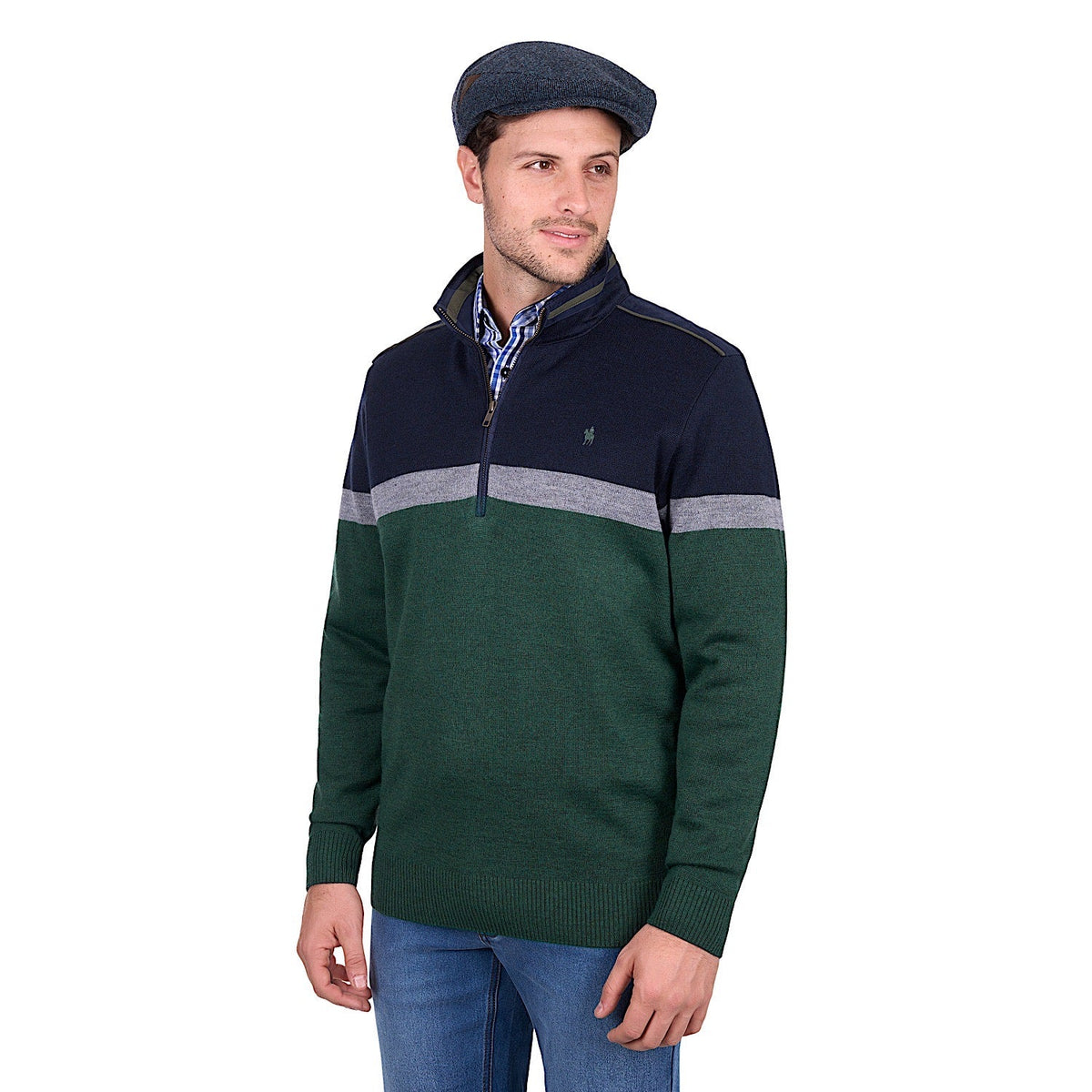 Thomas Cook Men’s Troy 1/4 Zip Jumper - Navy / Green Marle
