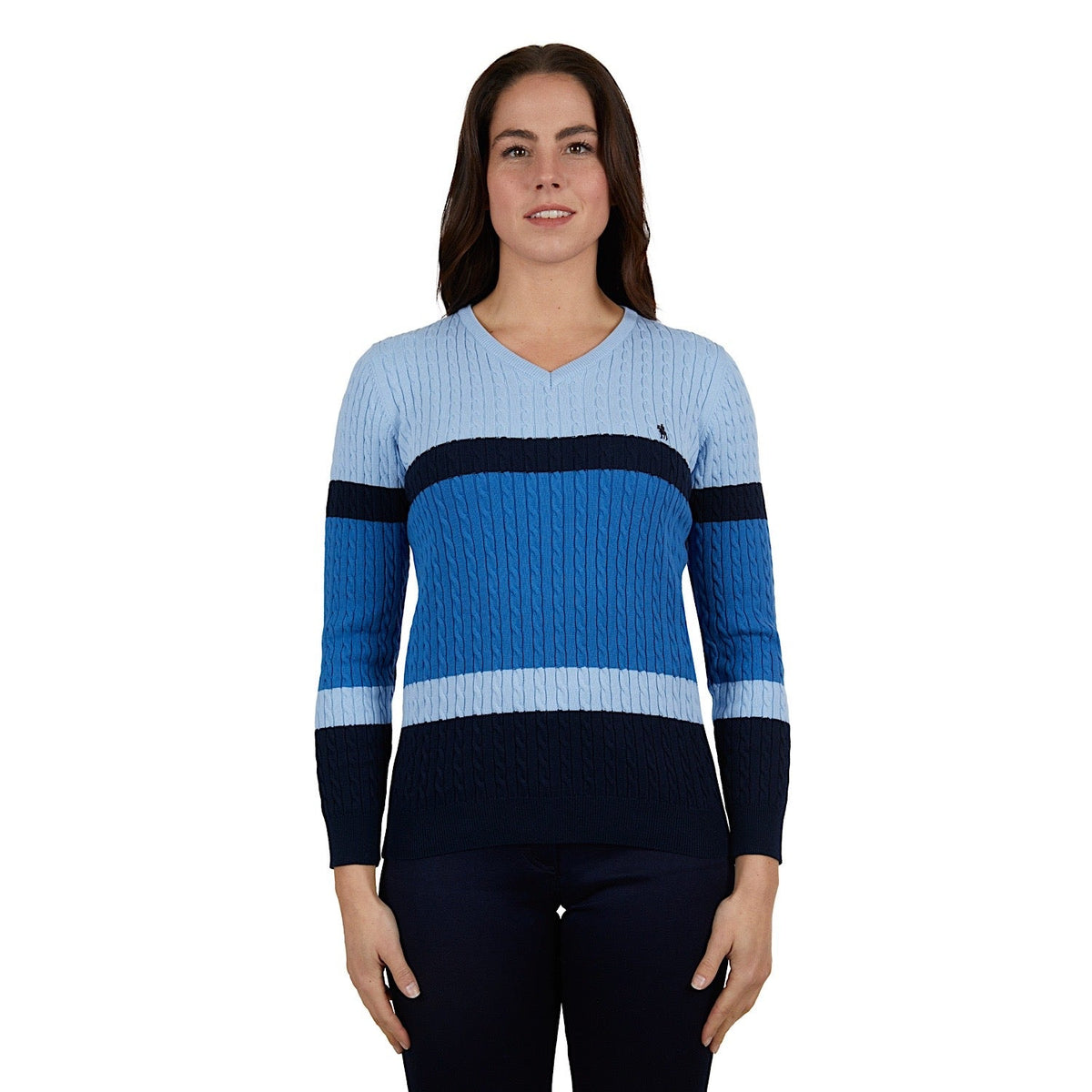 Thomas Cook Womens Bree Stripe V Neck Jumper Blue