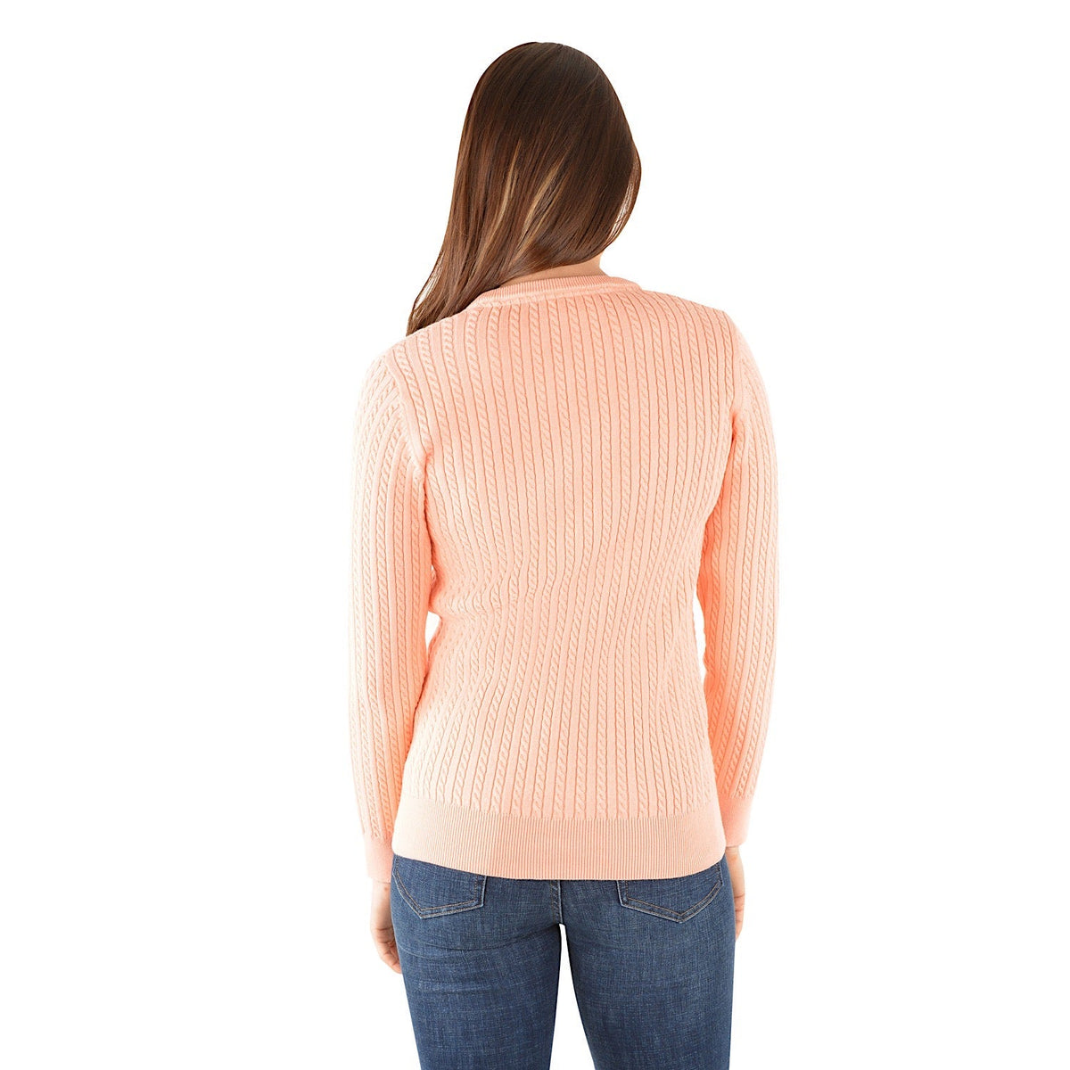 Thomas Cook Womens Cable V Neck Knit Jumper Peach
