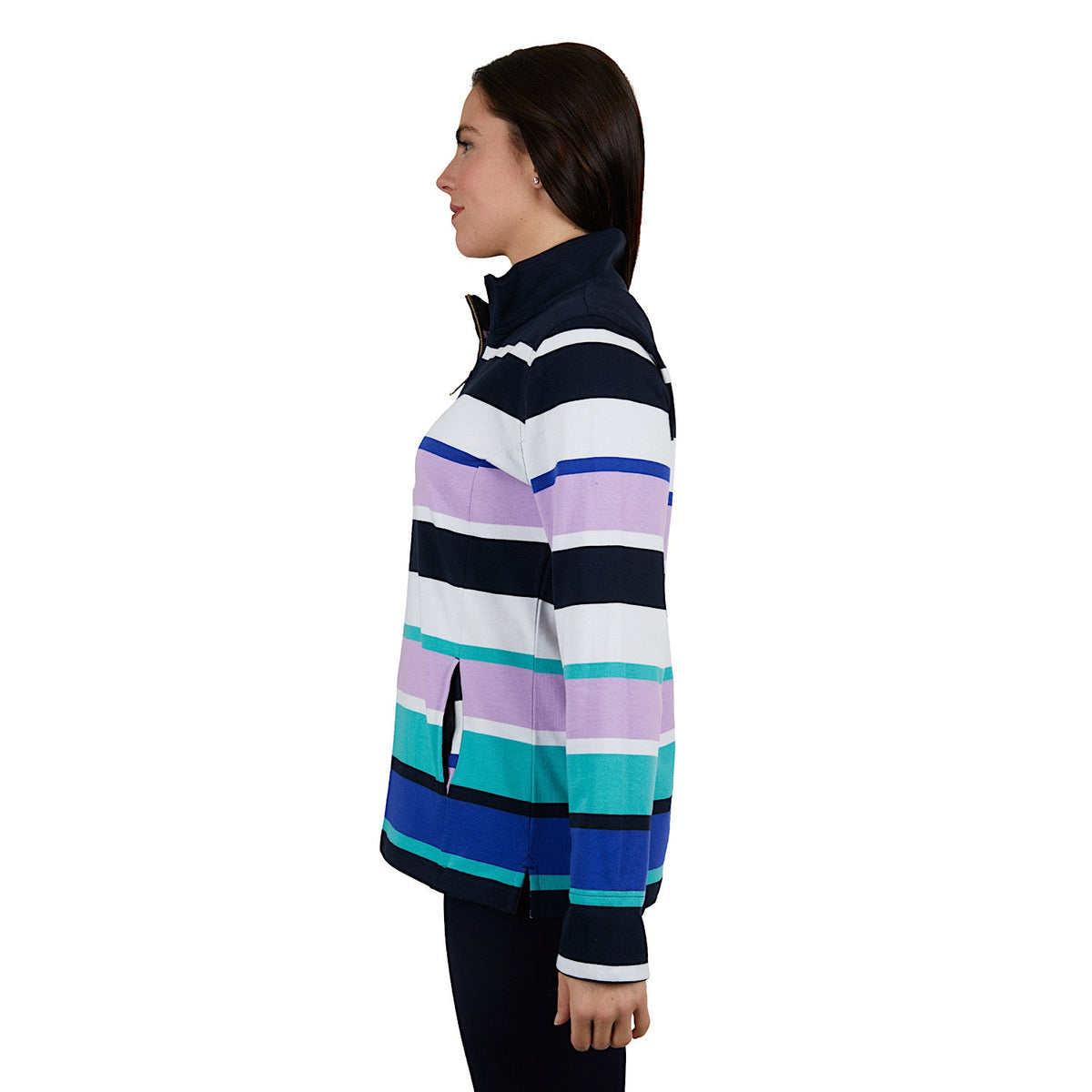 Thomas Cook Womens Gina Stripe 1/4 Zip Rugby Navy/Multi