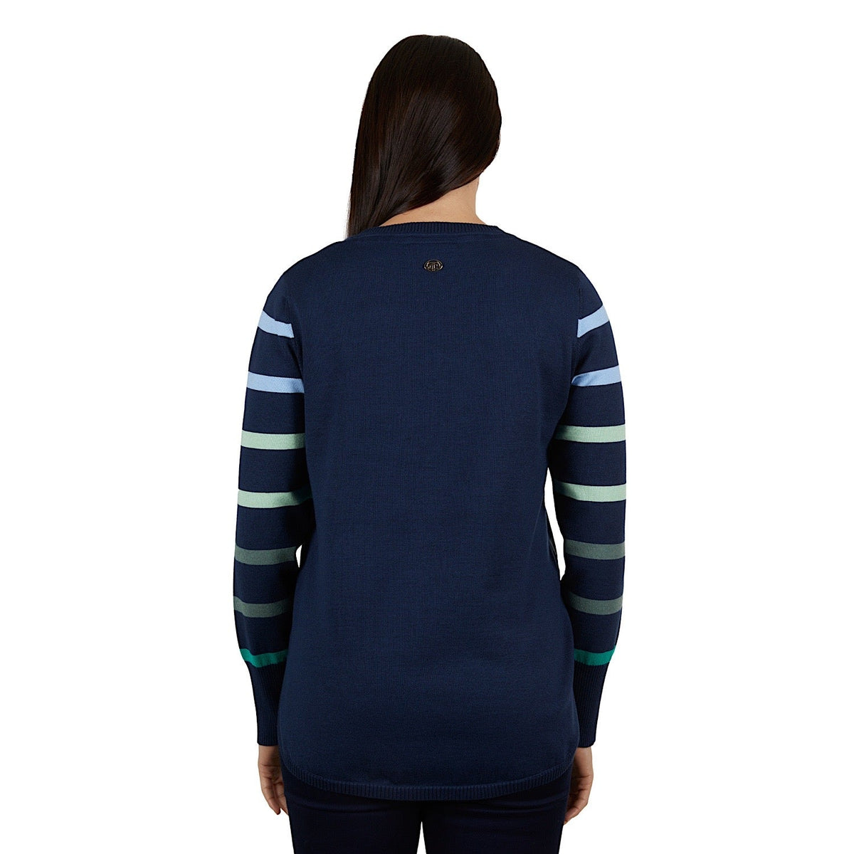 Thomas Cook Womens Indigo Viscose Stripe Knit Jumper Navy/Green
