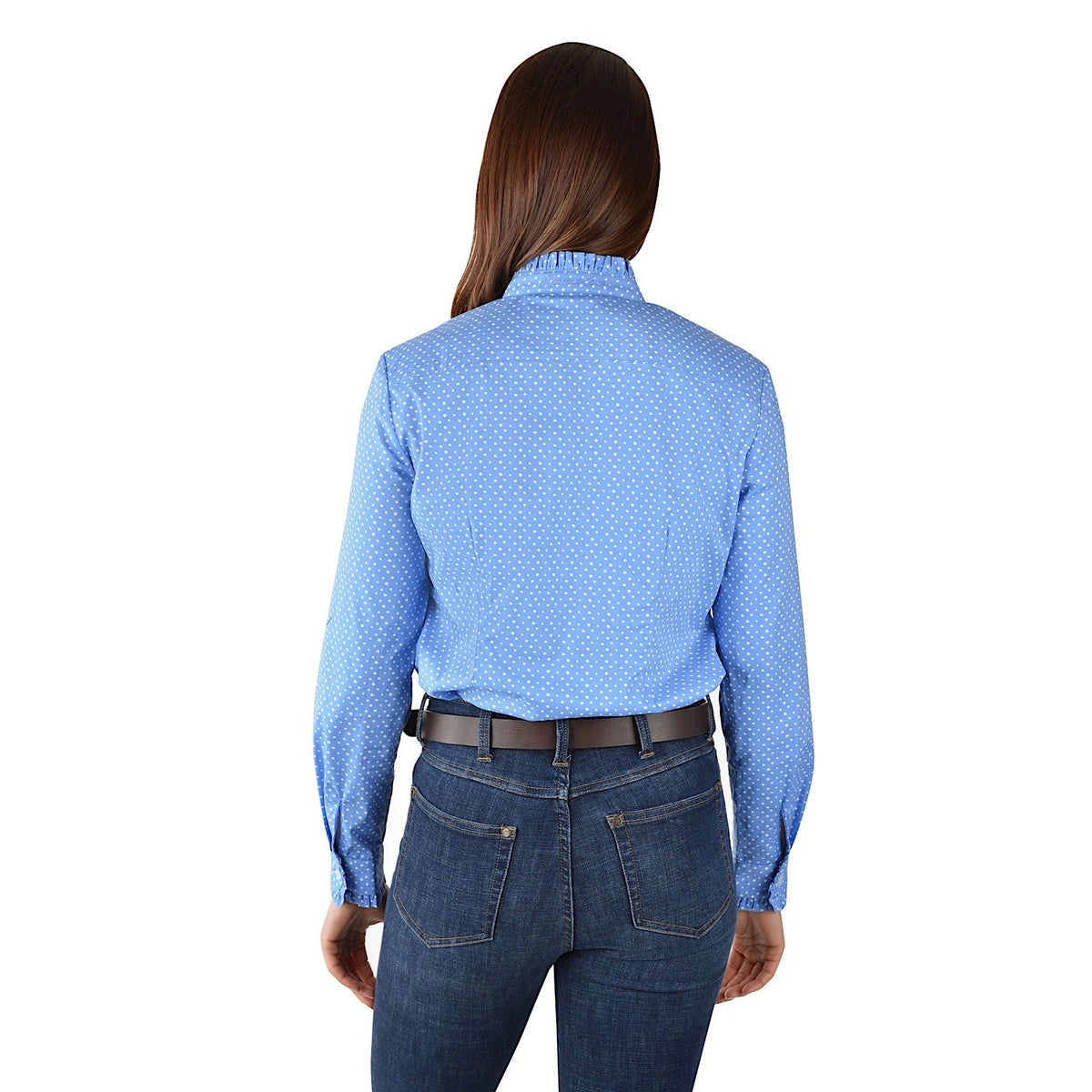Thomas Cook Womens Liv Ruffle Collar L/S Stretch Shirt Powder Blue
