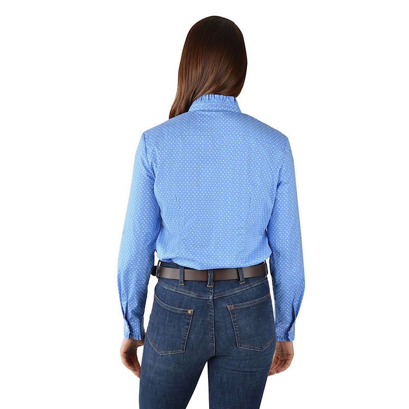 Thomas Cook Womens Liv Ruffle Collar L/S Stretch Shirt Powder Blue