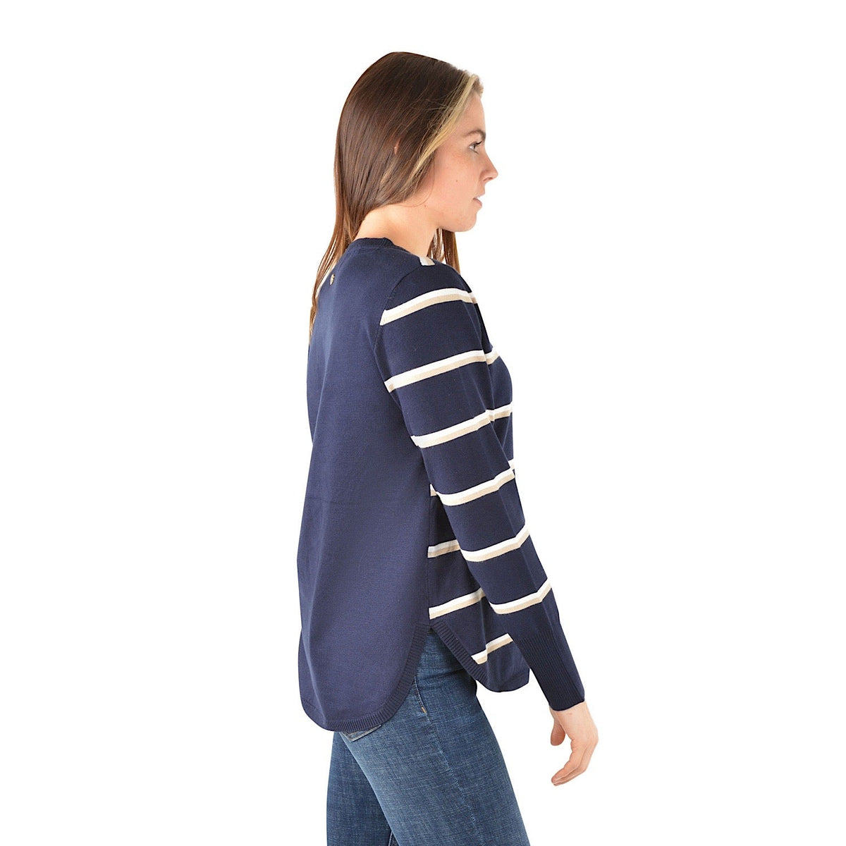 Thomas Cook Women’s Sue Viscose Stripe Knit Jumper Navy/White/Smoke Grey
