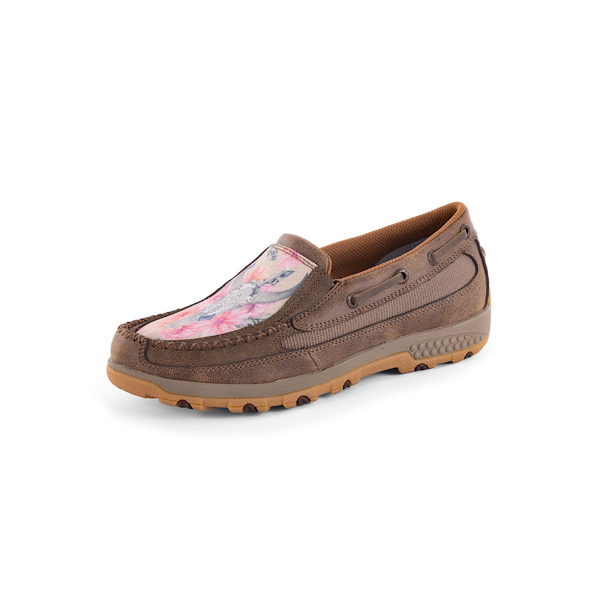 Twisted X Women’s Skull Flowers Mocs Slip On Bomber/Tan/Rose