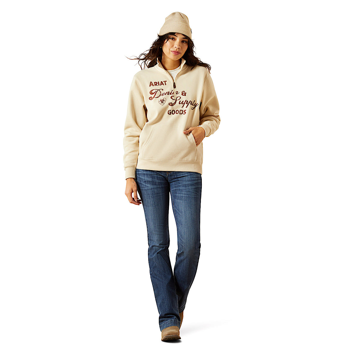Ariat Women’s Denim & Supply 1/2 Zip Sweatshirt - Oyster Gray