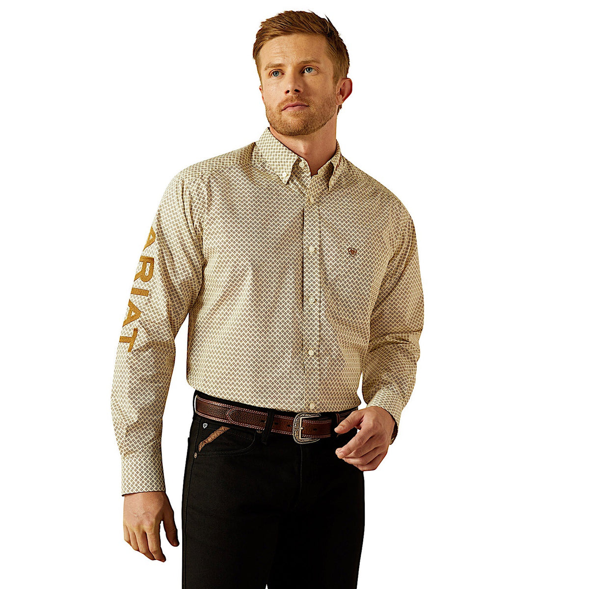 Ariat Men’s Team Pierce Classic Fit Shirt - Cream/Light Brown