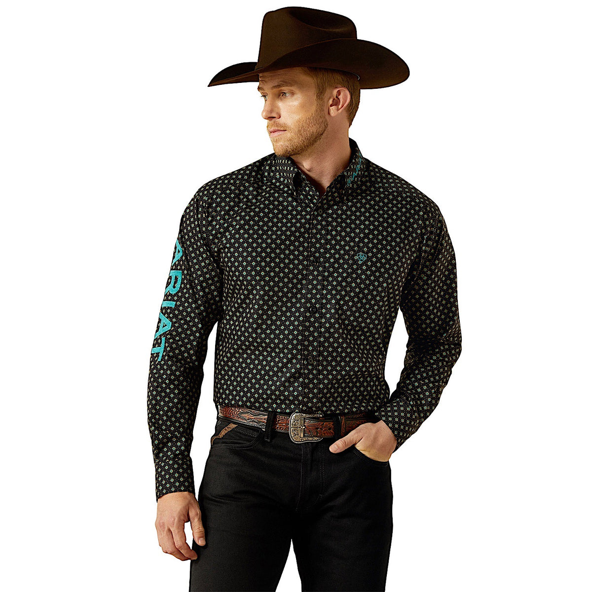 Ariat Men’s Team Philbert Classic Fit Shirt - Black/Teal