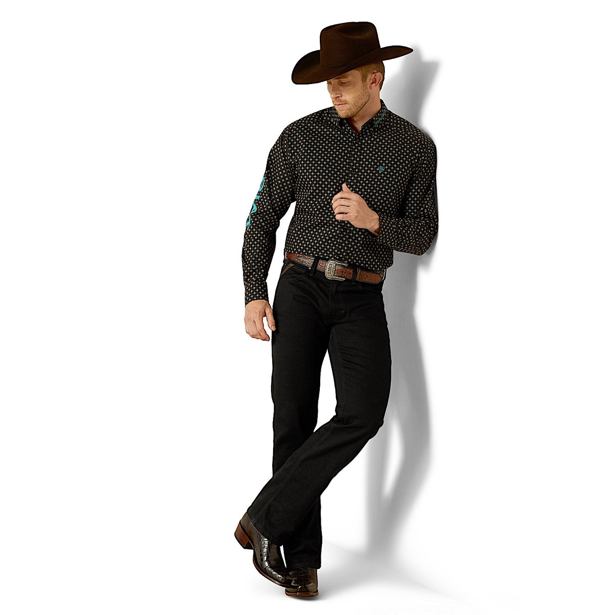 Ariat Men’s Team Philbert Classic Fit Shirt - Black/Teal