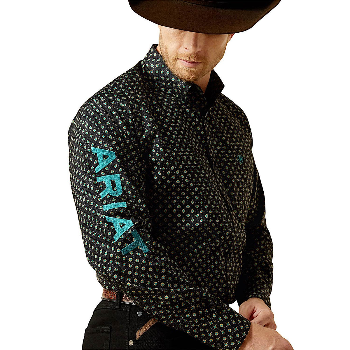 Ariat Men’s Team Philbert Classic Fit Shirt - Black/Teal