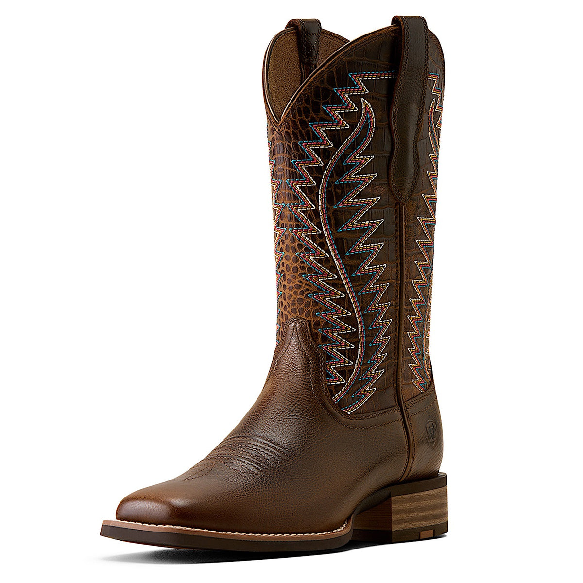 Ariat Women's Monte Vista Wide Square Toe Western Boot - Wicker/Chocolate Croc Print