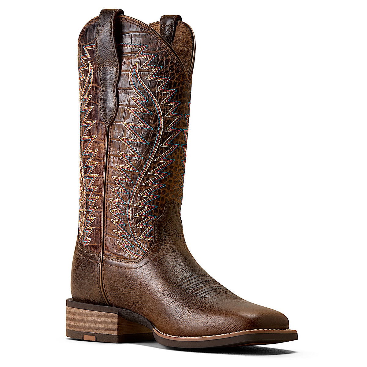 Ariat Women's Monte Vista Wide Square Toe Western Boot - Wicker/Chocolate Croc Print