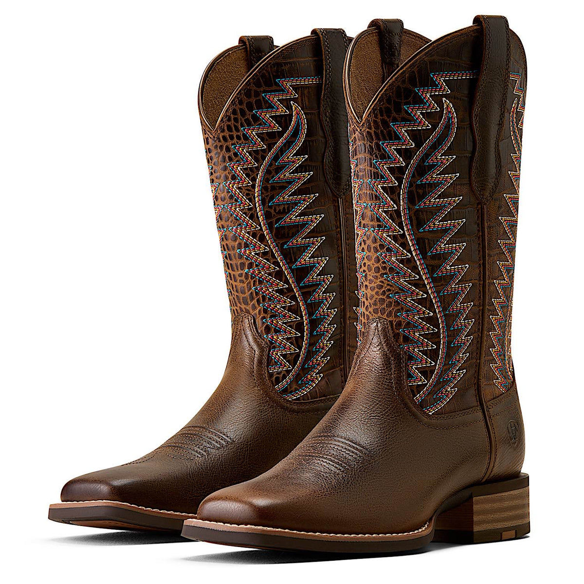 Ariat Women's Monte Vista Wide Square Toe Western Boot - Wicker/Chocolate Croc Print
