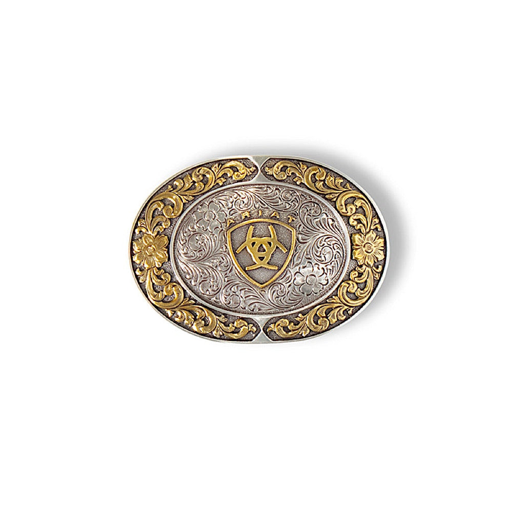 Ariat Oval Smooth Edge Floral Emblem Buckle - Gold/Silver