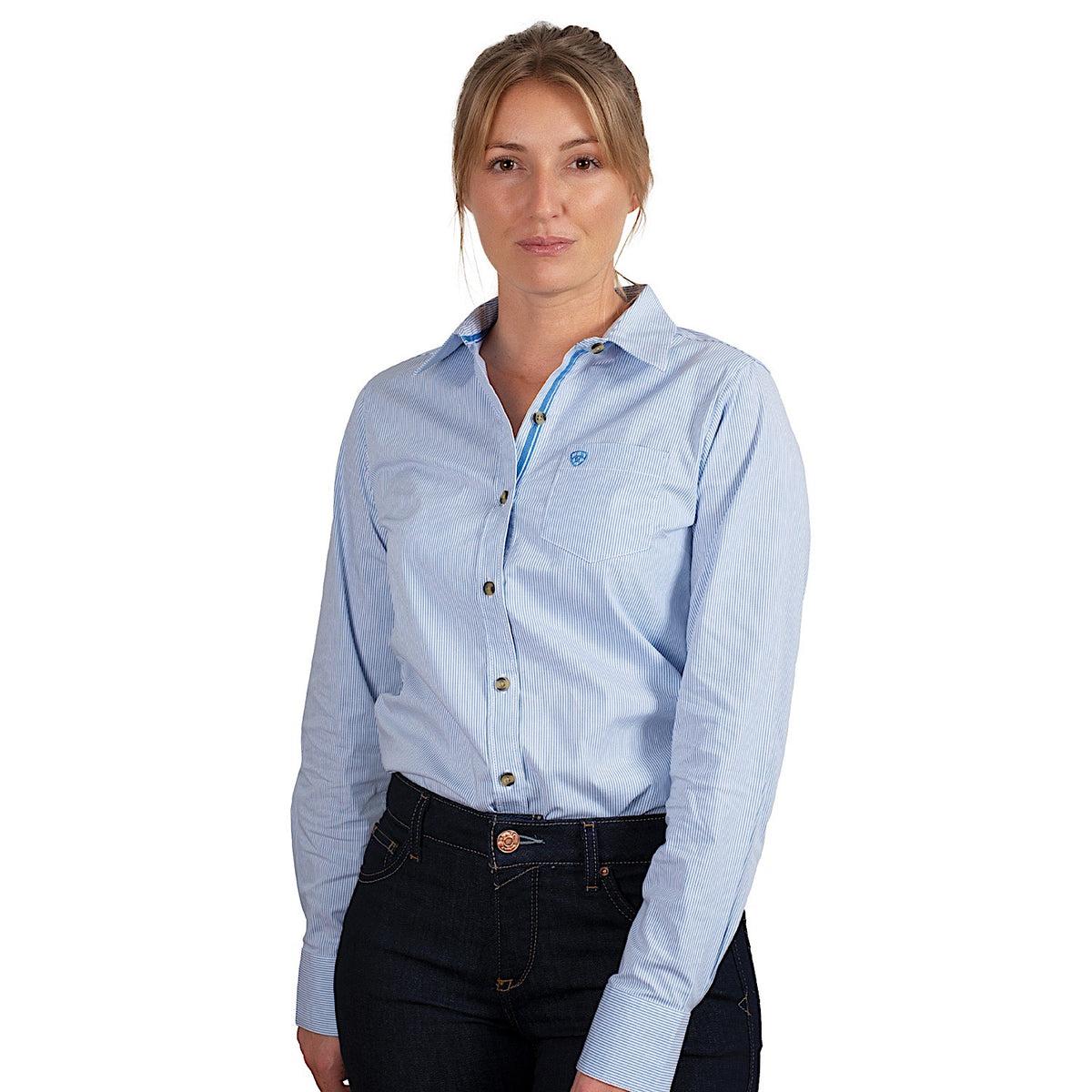 Ariat Women's Kirby Stretch Shirt - Light Blue Stripe