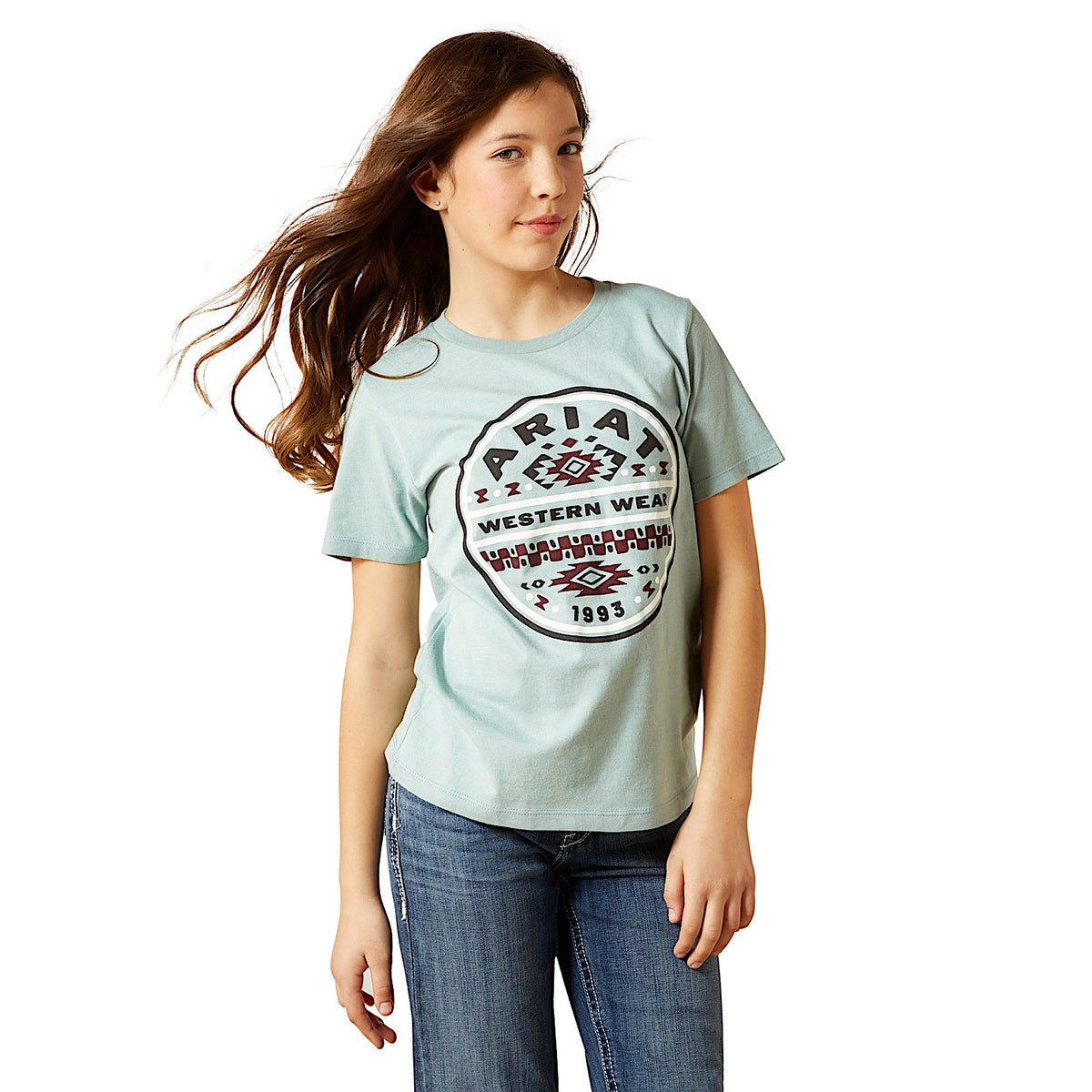 Ariat Girl’s South Western Brand Lock Up T-Shirt - Rivergreen