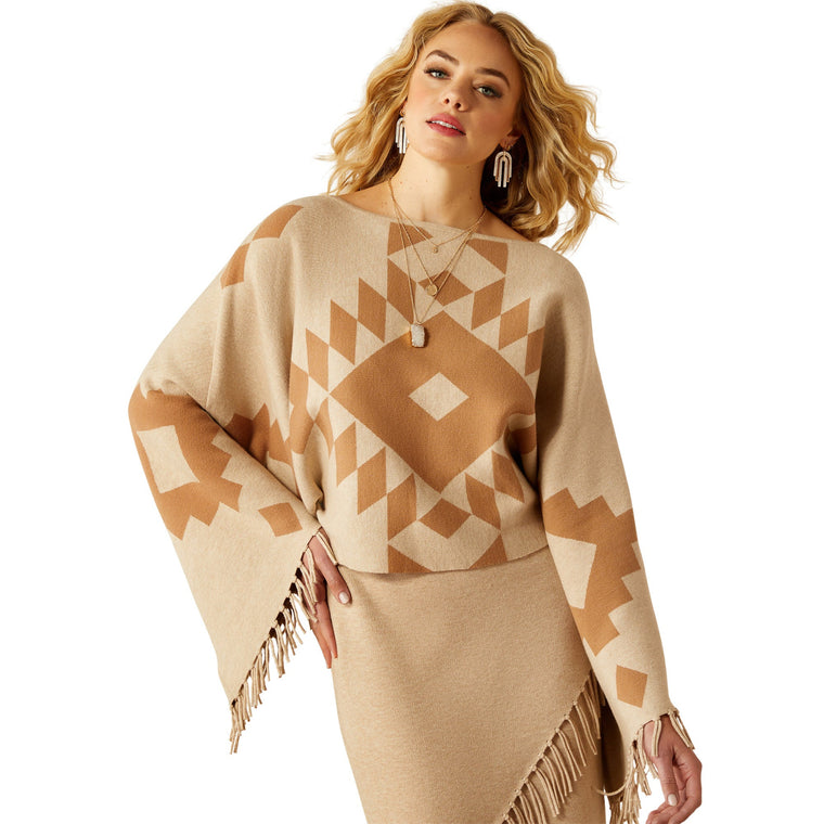 Ariat Women's Sunset Chic Sweater Poncho - Oatmeal / Tannin