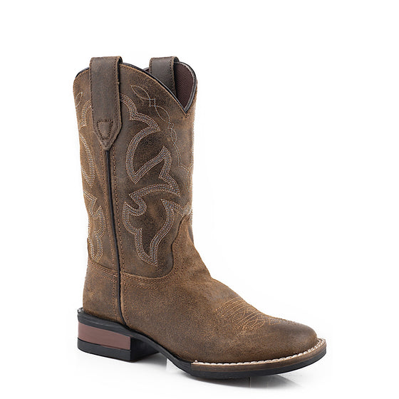 Roper BIG KID's Monterey Western Boot - Beige Oiled Suede Leather