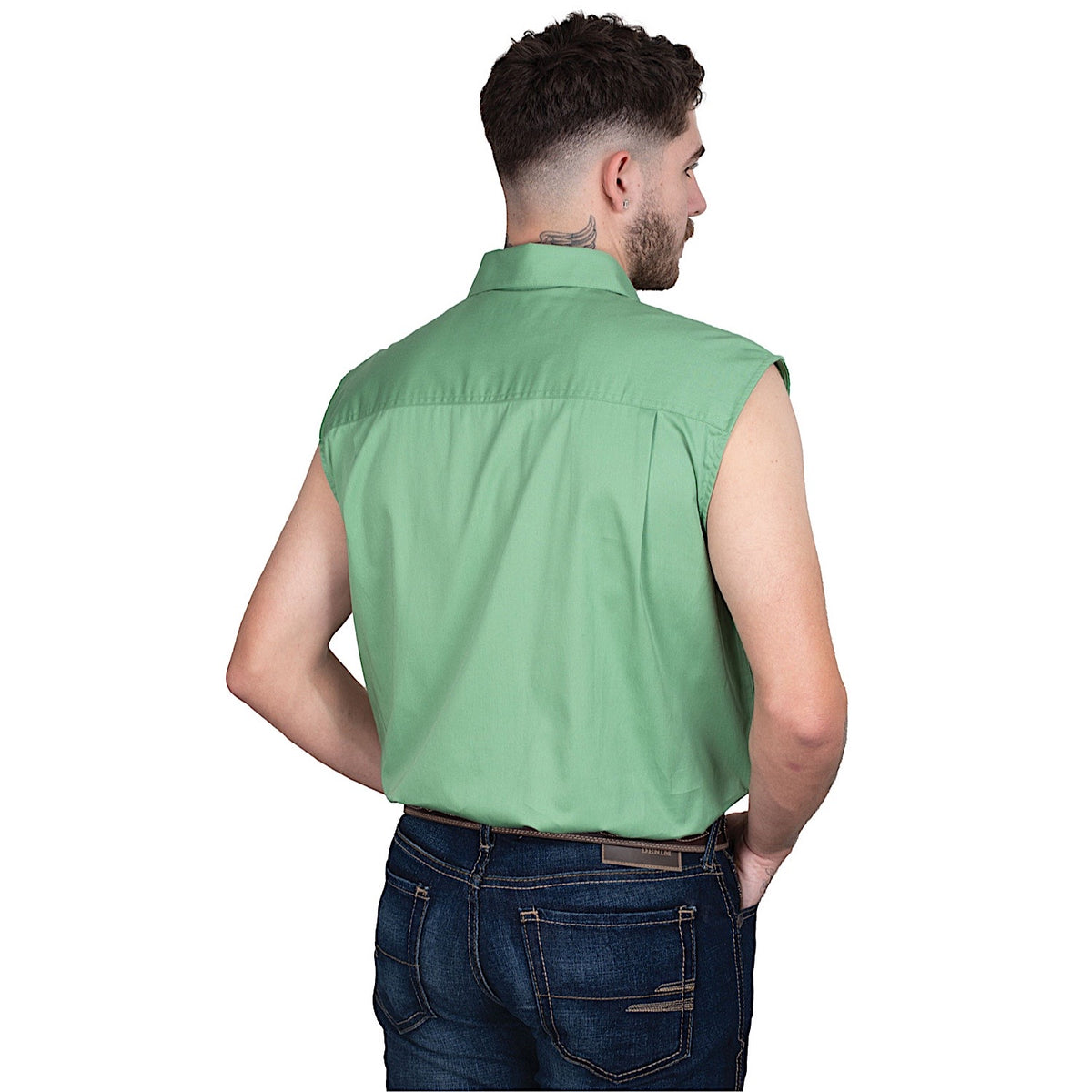 Just Country Mens Jack 1/2 Button Sleeveless Work Shirt - Jade