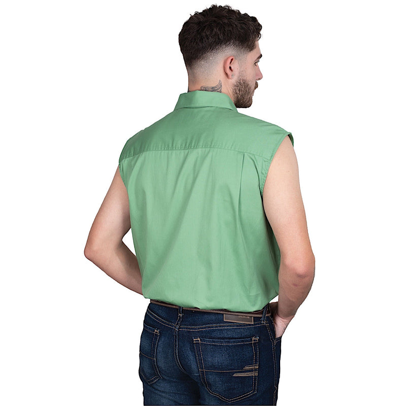 Just Country Mens Jack 1/2 Button Sleeveless Work Shirt - Jade