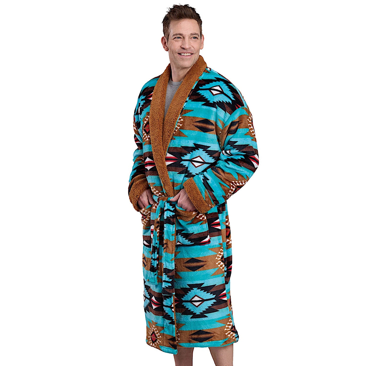 Roper Mens Aztec Fleece Robe - Green