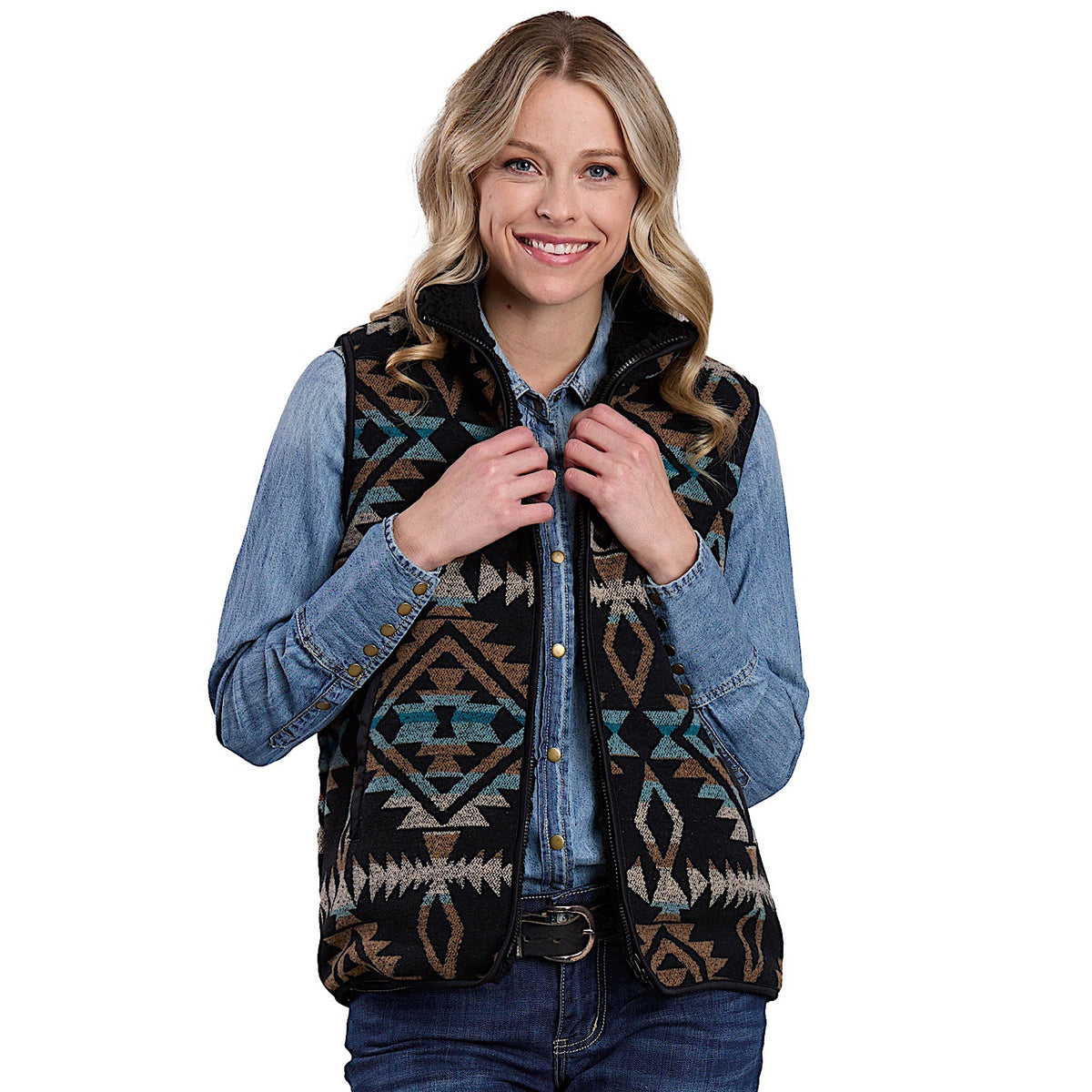 Roper Women’s Aztec Woven Vest - Black