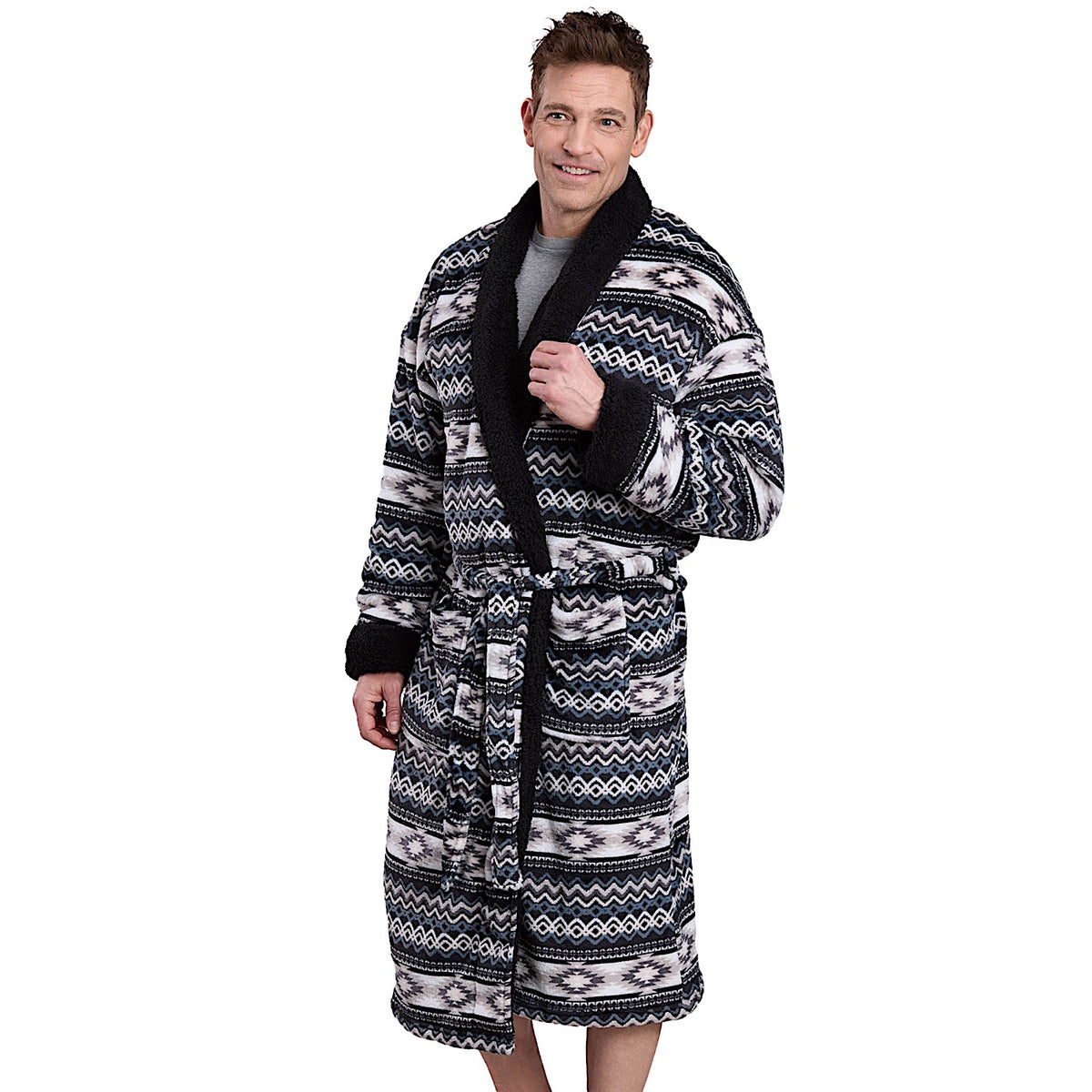 Roper Mens Aztec Fleece Robe - Black/White