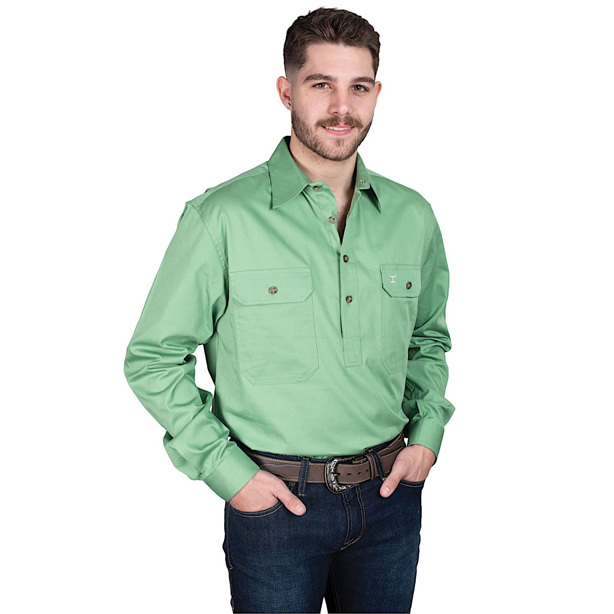 Just Country Mens Cameron 1/2 Button Work Shirt - Jade
