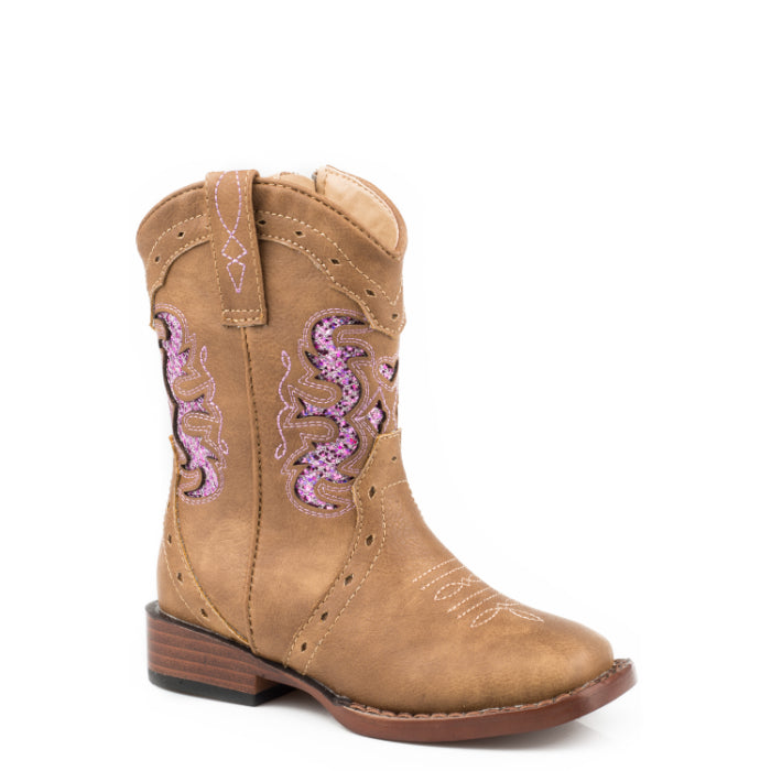 Roper TODDLER Lexi Boot - Tan / Pink Glitter Inlay