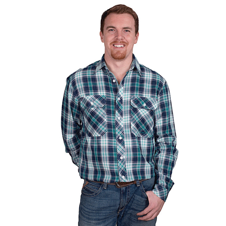 Just Country Men's Austin Full Button Print Workshirt - Navy/Aqua