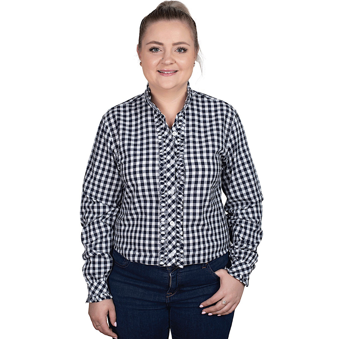 Just Country Women's Abbey Frills Full Button Work Shirt - Navy Check