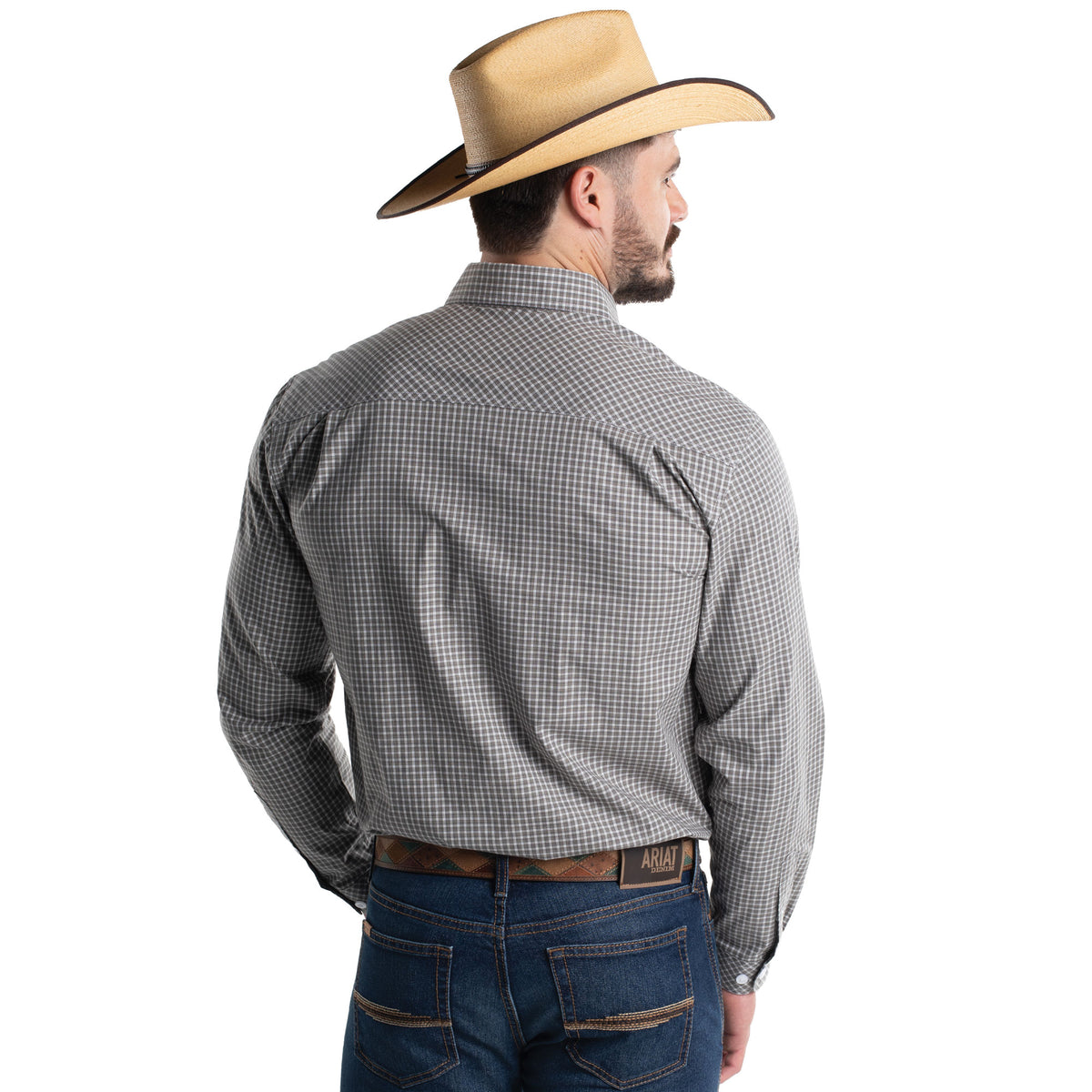 Just Country Men's Austin Full Button Print Workshirt - Moon Mist & White Check