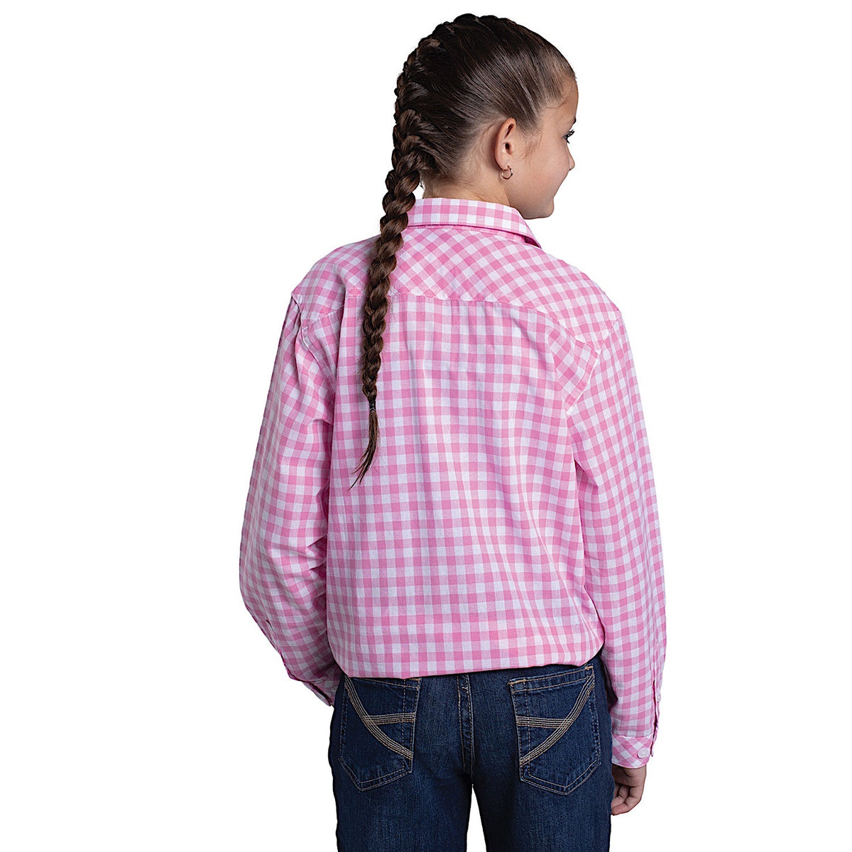 Just Country Girl’s Harper Half Button Check Work Shirt - Pink Lemonade/White Check