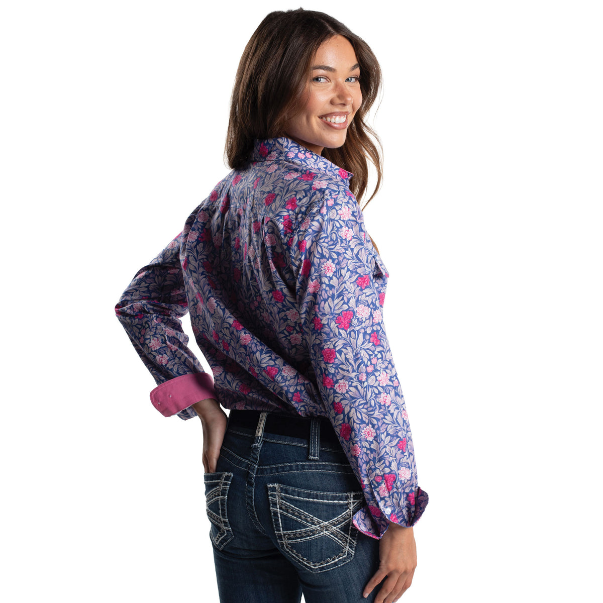 Just Country Women's Jahna Half-Button Shirt - Rose/Blue Chrysanthemum