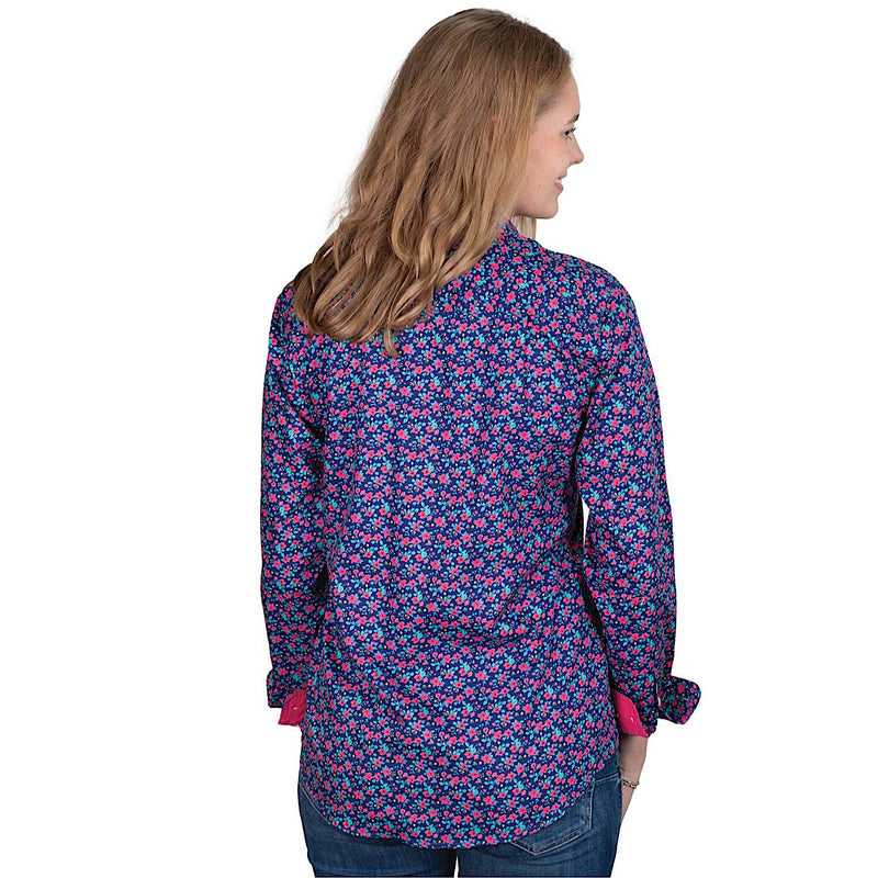 Just Country Women’s Abbey Full Button Print Workshirt - Navy Pansies/Hot Pink