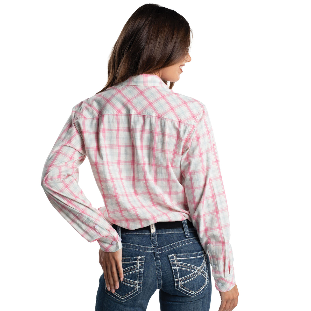 Just Country Women's Abbey Full Button Plaid Workshirt - Pink/Blue/White Plaid